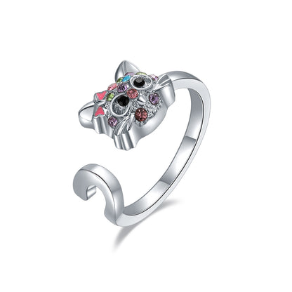 Cat-Themed Jewelry Set: Ring, Earrings, Necklace, Bracelet