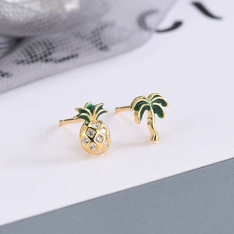 S925 Silver Korean Style Asymmetric Pineapple Earrings