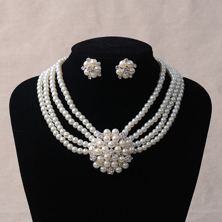 Bridal Pearl Flower Necklace and Earring Set