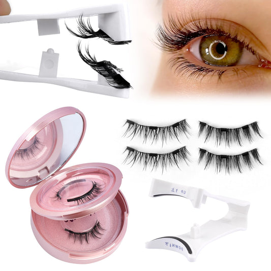 wiwoseo Magnetic Eyelashes Natural Look Magnetic Lashes No Glue Magnetic Eyelashes without Eyeliner Clear Band Lashes Wispy Lashes Look Like Extensions Magnetic Eyelashes with Applicator 2 Pairs