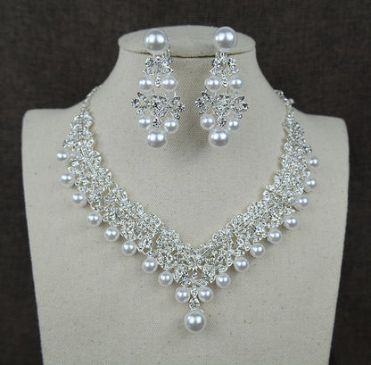 White Bride Necklace and Pearl Earring Set
