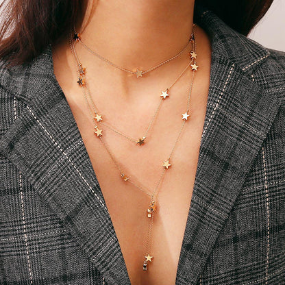 Star Pendant Tassel Multi-Layer Necklace