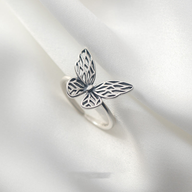 Vintage S925 Silver Butterfly Open Ring for Women