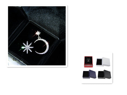 925 Silver Star and Moon Asymmetric Earrings for Women