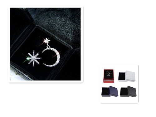 925 Silver Star and Moon Asymmetric Earrings for Women
