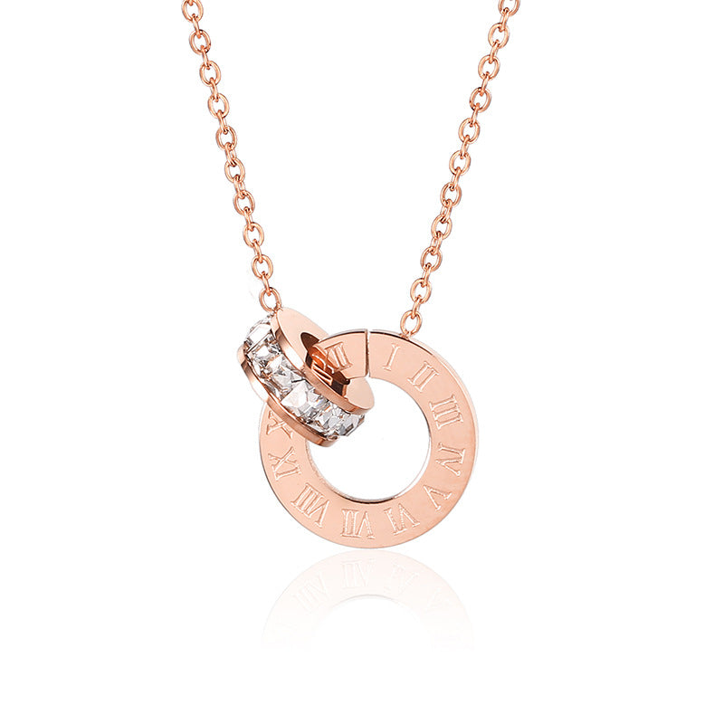 18K Rose Gold Titanium Steel Diamond Ring Necklace