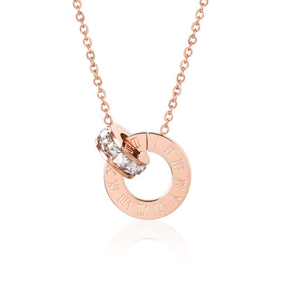 18K Rose Gold Titanium Steel Diamond Ring Necklace