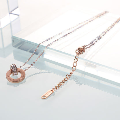 18K Rose Gold Titanium Steel Diamond Ring Necklace