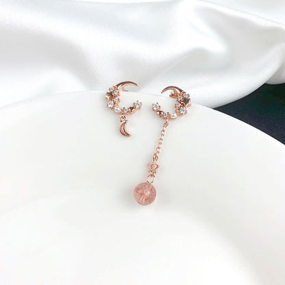 S925 Silver Moonstone Strawberry Quartz Earrings