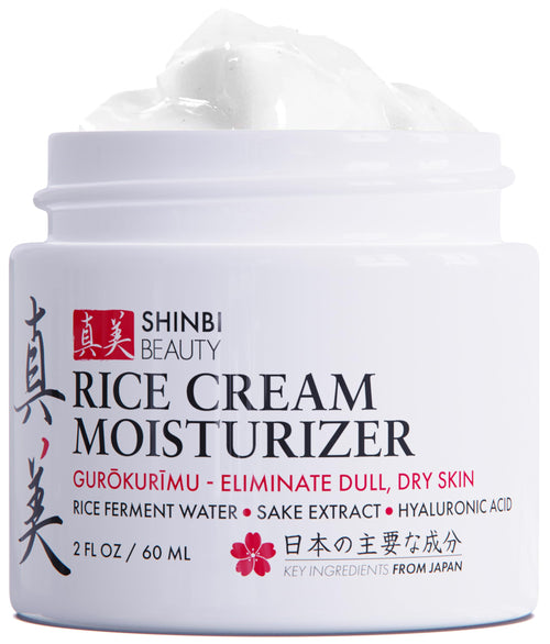 Shinbi Beauty Japanese Skincare Moisturizer for Face - Rice Cream With Rice Ferment + Sake Extract - J Beauty Natural Asian Skincare Products 2oz