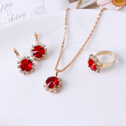 Fashion Crystal Jewelry Set: Necklace, Earrings, Ring