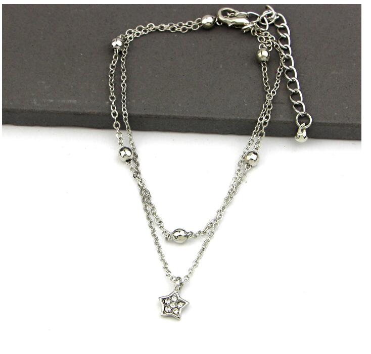 Cute Heart Double Layer Anklet with Star Charm