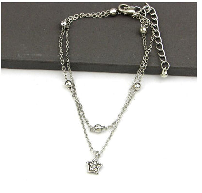 Cute Heart Double Layer Anklet with Star Charm