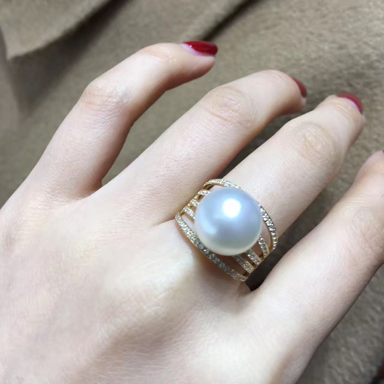 925 Silver Akoya Gray Pearl Adjustable Ring for Women
