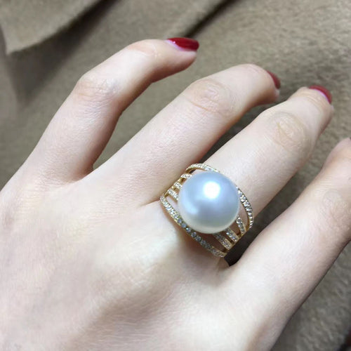 925 Silver Akoya Gray Pearl Adjustable Ring for Women