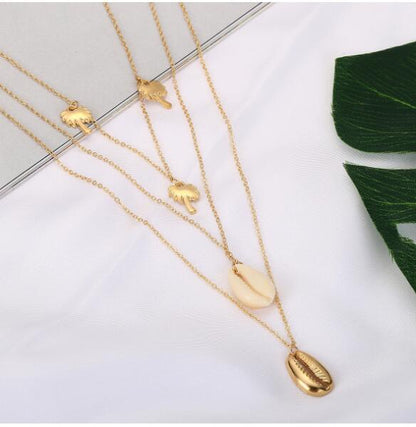 Minimalist Coconut Tree Shell Pendant Layered Necklace