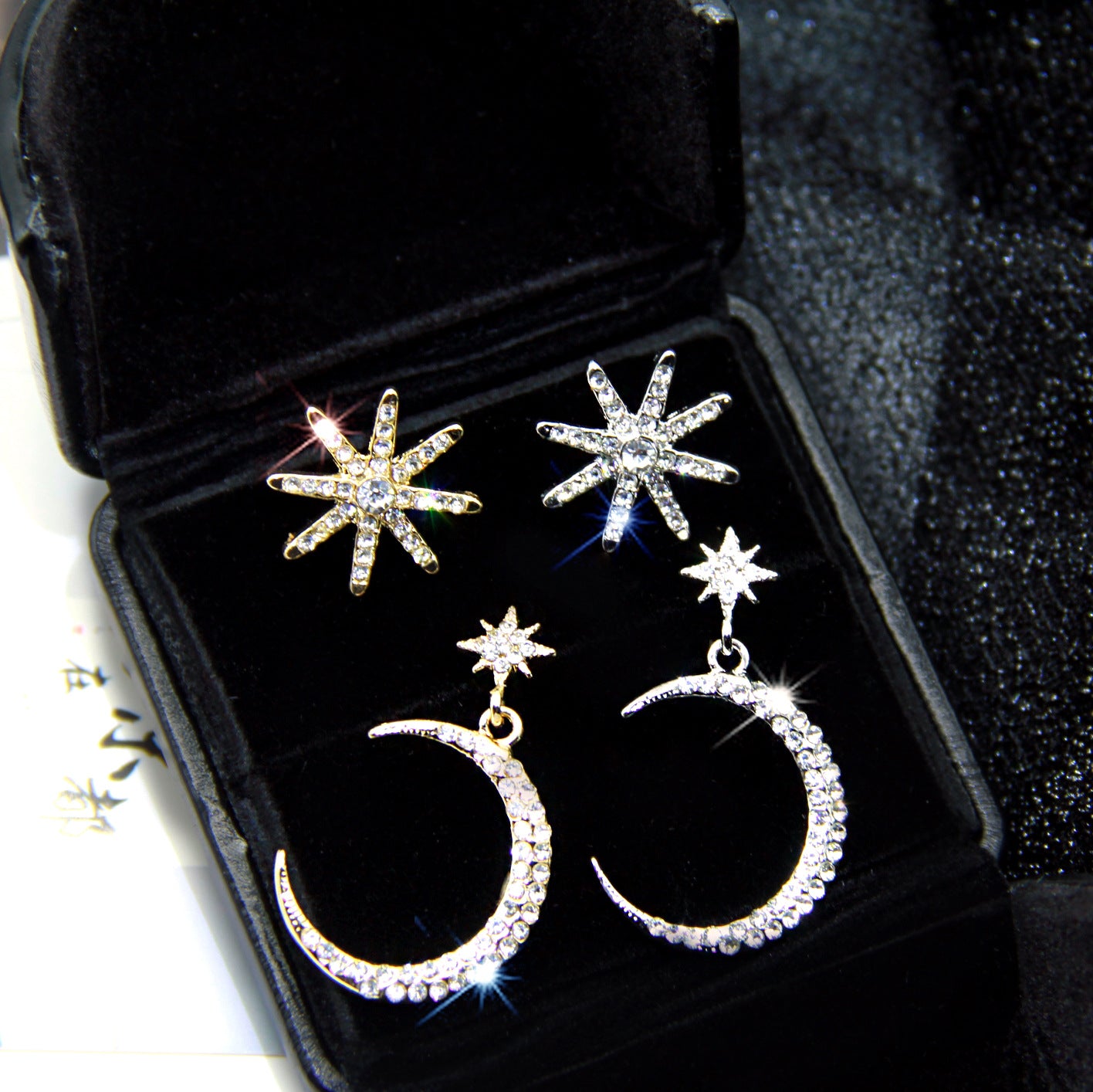 925 Silver Star and Moon Earrings with Asymmetrical Design