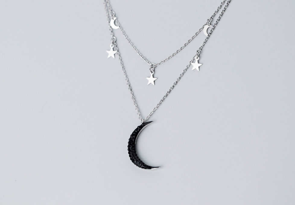 Ailuoqi S925 Silver Double Layer Star Moon Necklace