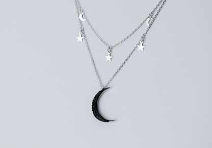 Ailuoqi S925 Silver Double Layer Star Moon Necklace