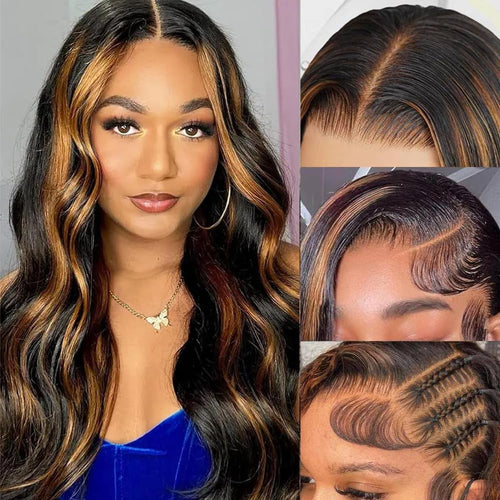 HANGFIRST 1B/30 Highlight Ombre Lace Front Wigs Human Hair 13x6 HD Glueless Body wave Lace Frontal Wigs 180% Density Brazilian Virgin Human Hair Wigs for Women Pre Plucked with Baby Hair(22 Inch)