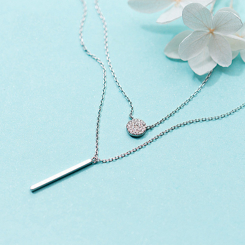 S925 Silver Double Layer Necklace with Diamonds