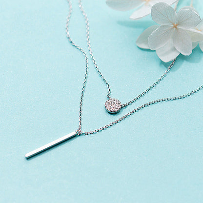 S925 Silver Double Layer Necklace with Diamonds