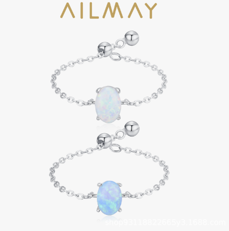 Opal Adjustable Chain Ring - S925 Silver Oval Design