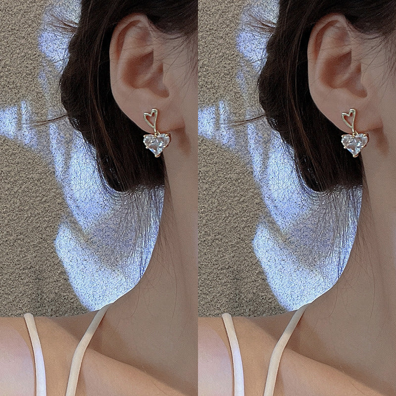 Korean Heart Zircon Stud Earrings in S925 Silver