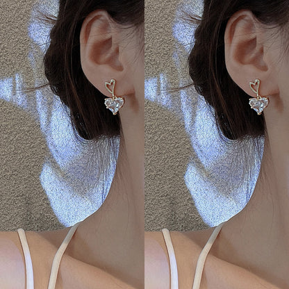Korean Heart Zircon Stud Earrings in S925 Silver