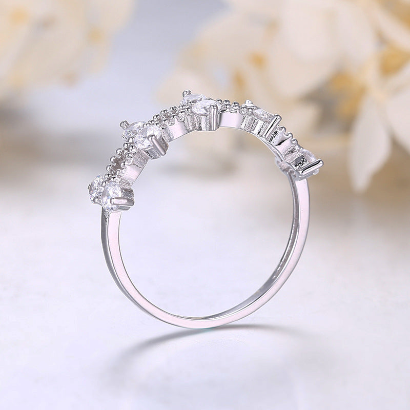 S925 Silver Zirconia Engagement Ring with Star Design