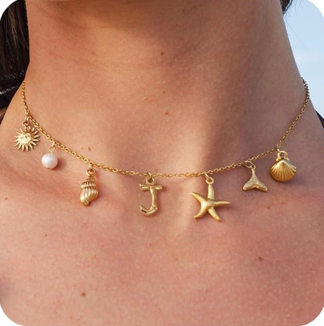 26 Bamboo Letter Necklace - Starfish, Shell & Conch Design