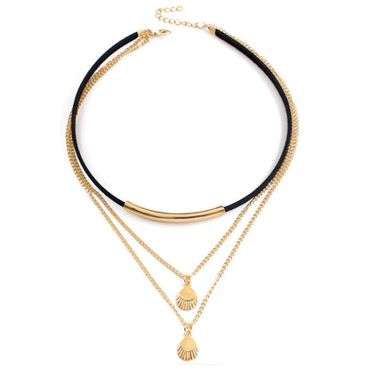 Multi-Layer Shell Pendant Necklace for Collarbones