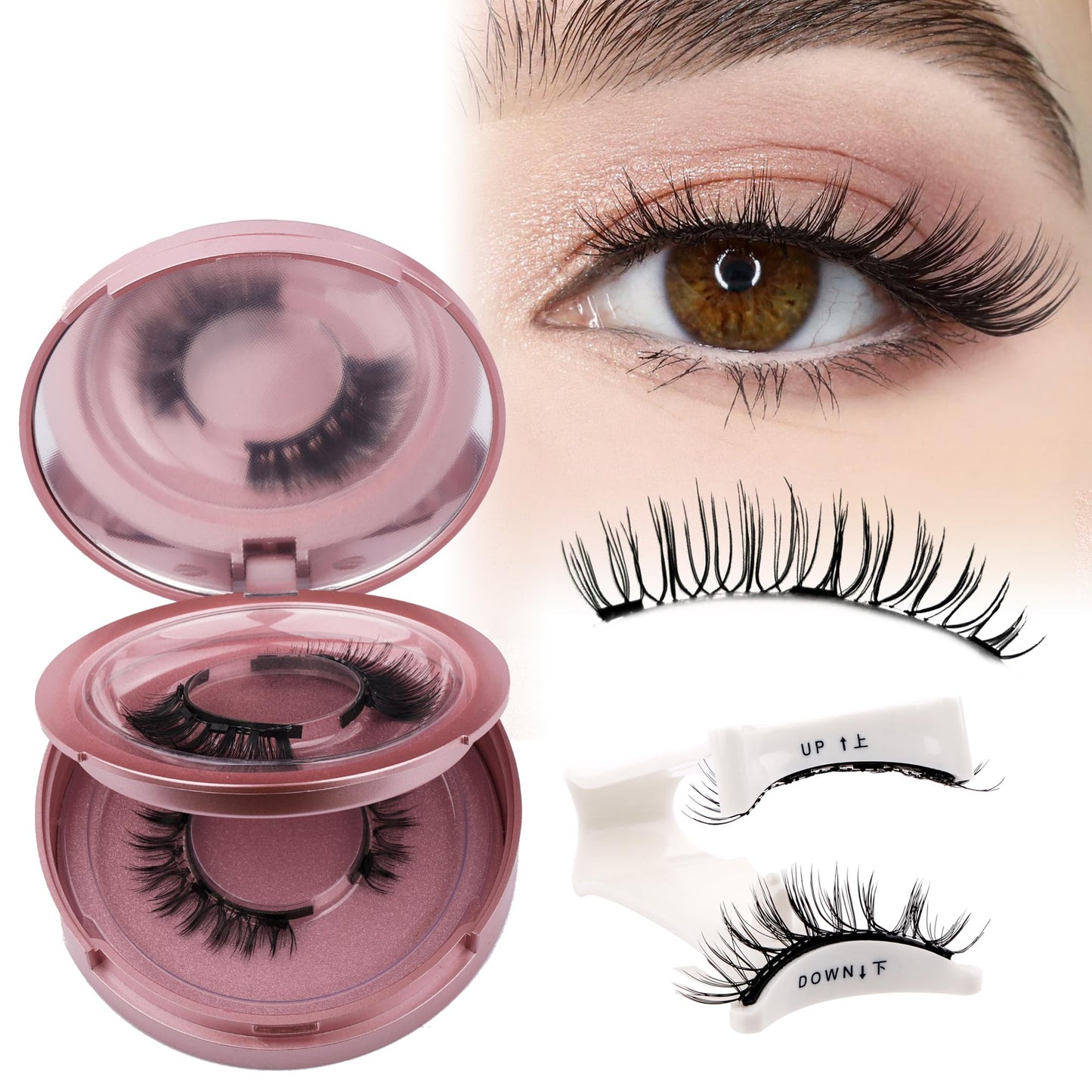 GEMERRY Magnetic Eyelashes 2 Pairs Reusable Magnetic Eyelashes with Applicator and Mirror No Glue Needed Natural Look Magnetic Lashes Soft Magnetic Eyelashes Lash Applicator Tool Kit