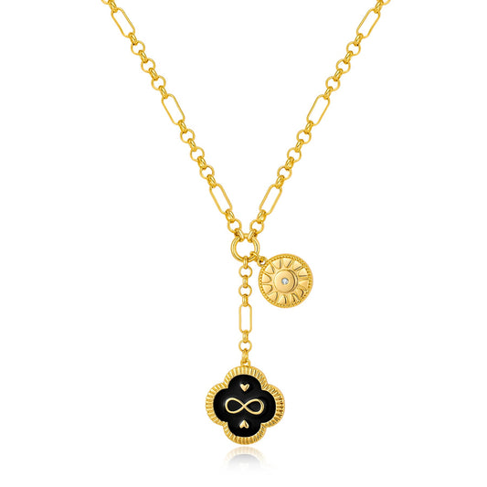 WOWORAMA Gold Link Necklace for Women Black Leaf Infinity Pendant Necklace Paperclip Chain Necklace Dainty Choker Necklace
