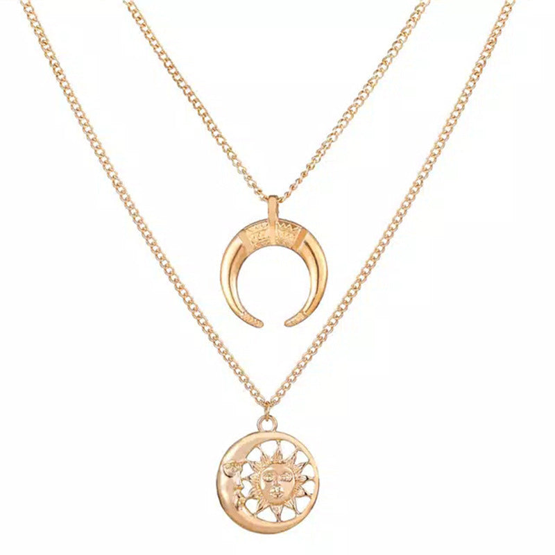Alloy Multi-Layer Necklace with Star and Moon Pendant