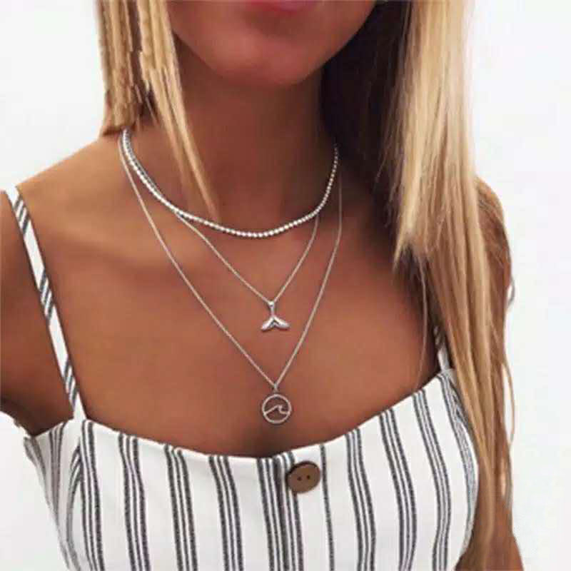 Alloy Multi-Layer Necklace with Star and Moon Pendant