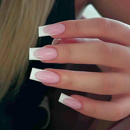 Bellelfin 24Pcs French Tip Press on Nails Medium Square Fake Nails with Designs Glossy Acrylic Nails Press on Cute Glue on False Nails for Women Girls Artificial Fingernails