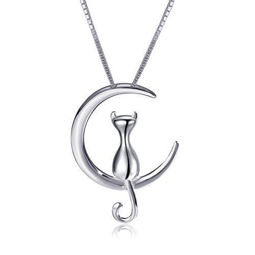 Cat Pendant Necklace with Moon Design