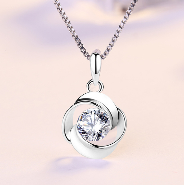 Rose Pendant Necklace with S925 Silver and Zirconia