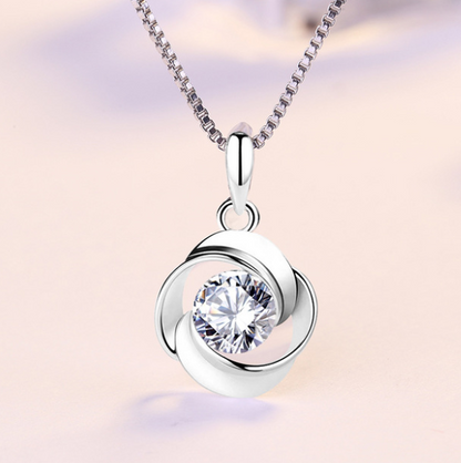 Rose Pendant Necklace with S925 Silver and Zirconia