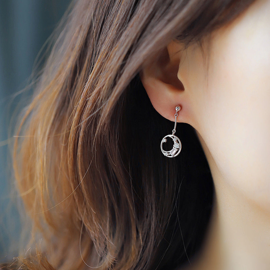 S925 Silver Star and Moon Earrings with Zirconia