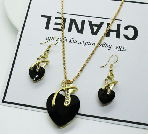 Austrian Crystal Heart Pendant Necklace Earring Set