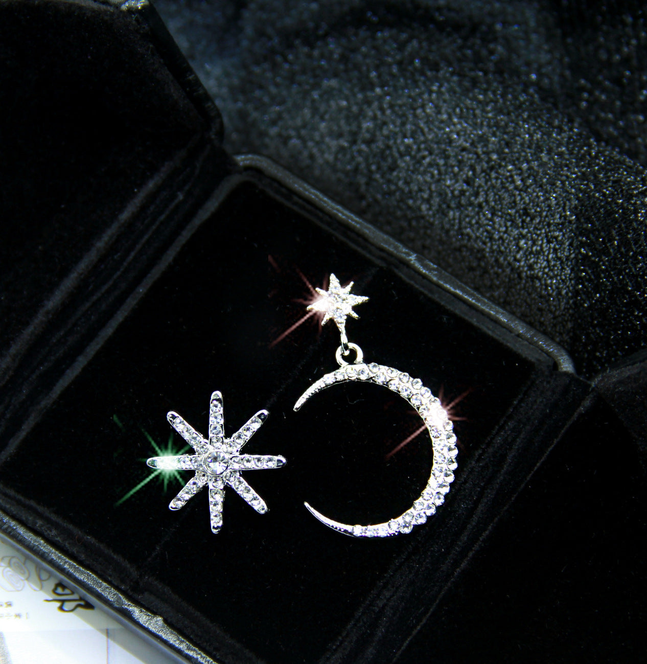 925 Silver Star and Moon Earrings with Asymmetrical Design
