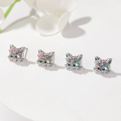 Cat-Themed Jewelry Set: Ring, Earrings, Necklace, Bracelet
