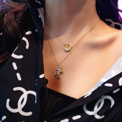 Unicorn Necklace, Starry Moon Layered Pendant Gift