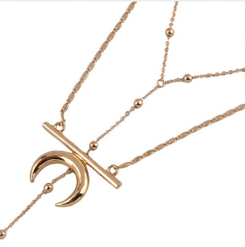 Fashion Multi-Layer Necklace with Moon Pendant for Women