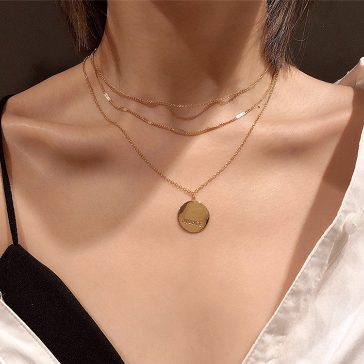 Layered Coin Necklace for Women - Metal Choker Chain