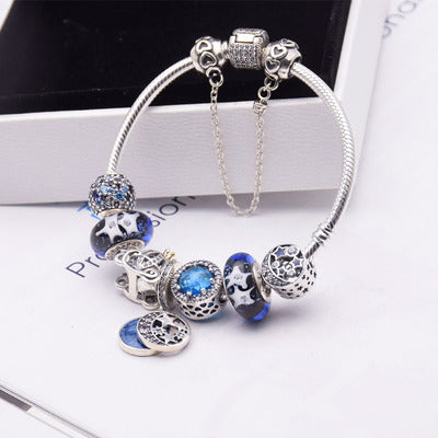 Blue Glass Crystal Bracelet, Silver 925 Women's Jewelry