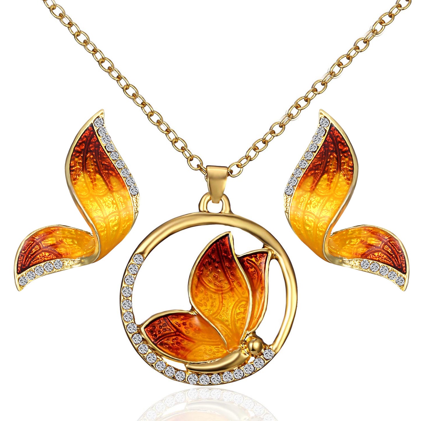 Butterfly Earring and Necklace Pendant Set with Pearls