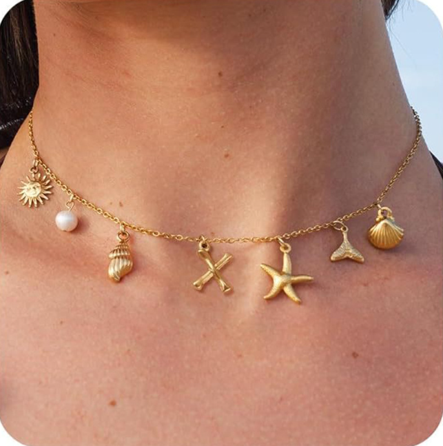 26 Bamboo Letter Necklace - Starfish, Shell & Conch Design